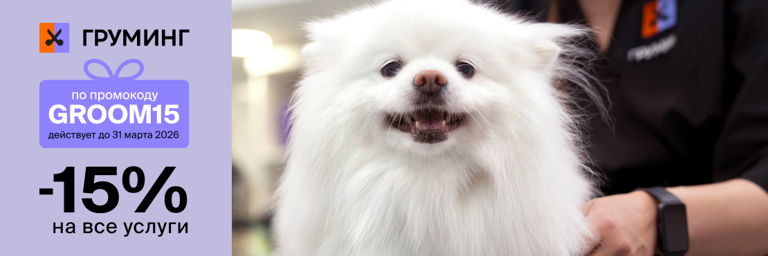 Скидка 15% по промокоду на все услуги груминга
